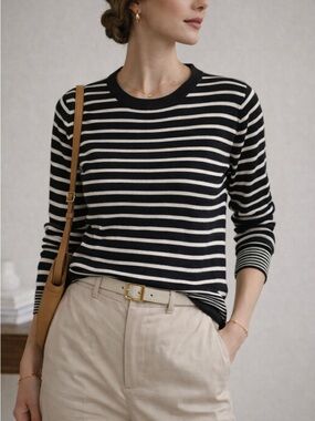 Banana Republic Silk Cashmere Striped Sweater Black White Lightweight Knit